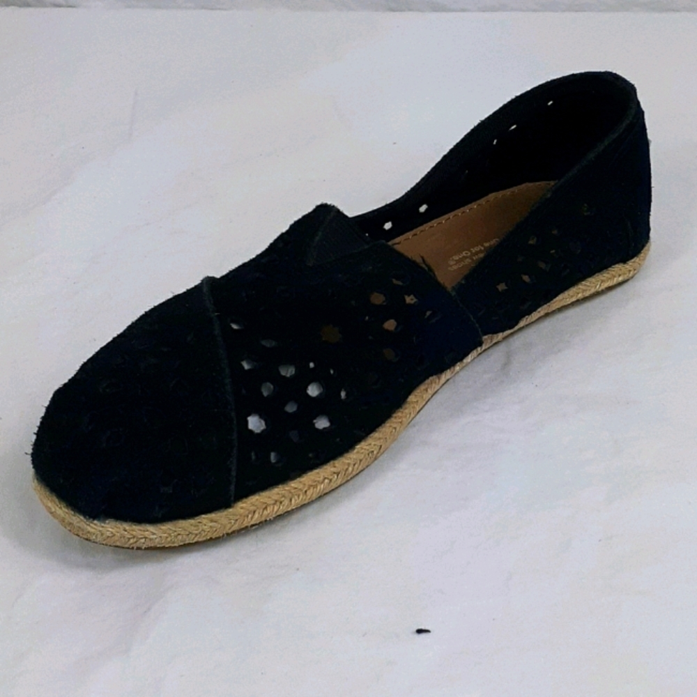 Toms Womens Size 7.5 Black Suede Leather Loafer Flats